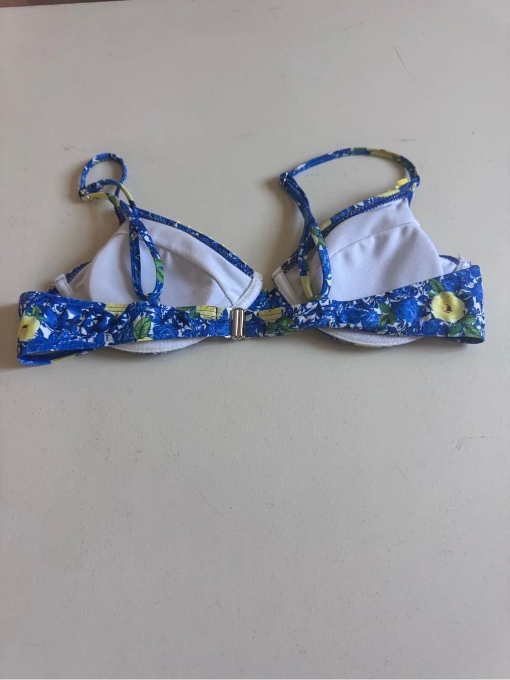 Blue Floral Two-Piece Bikini with Yellow Accents